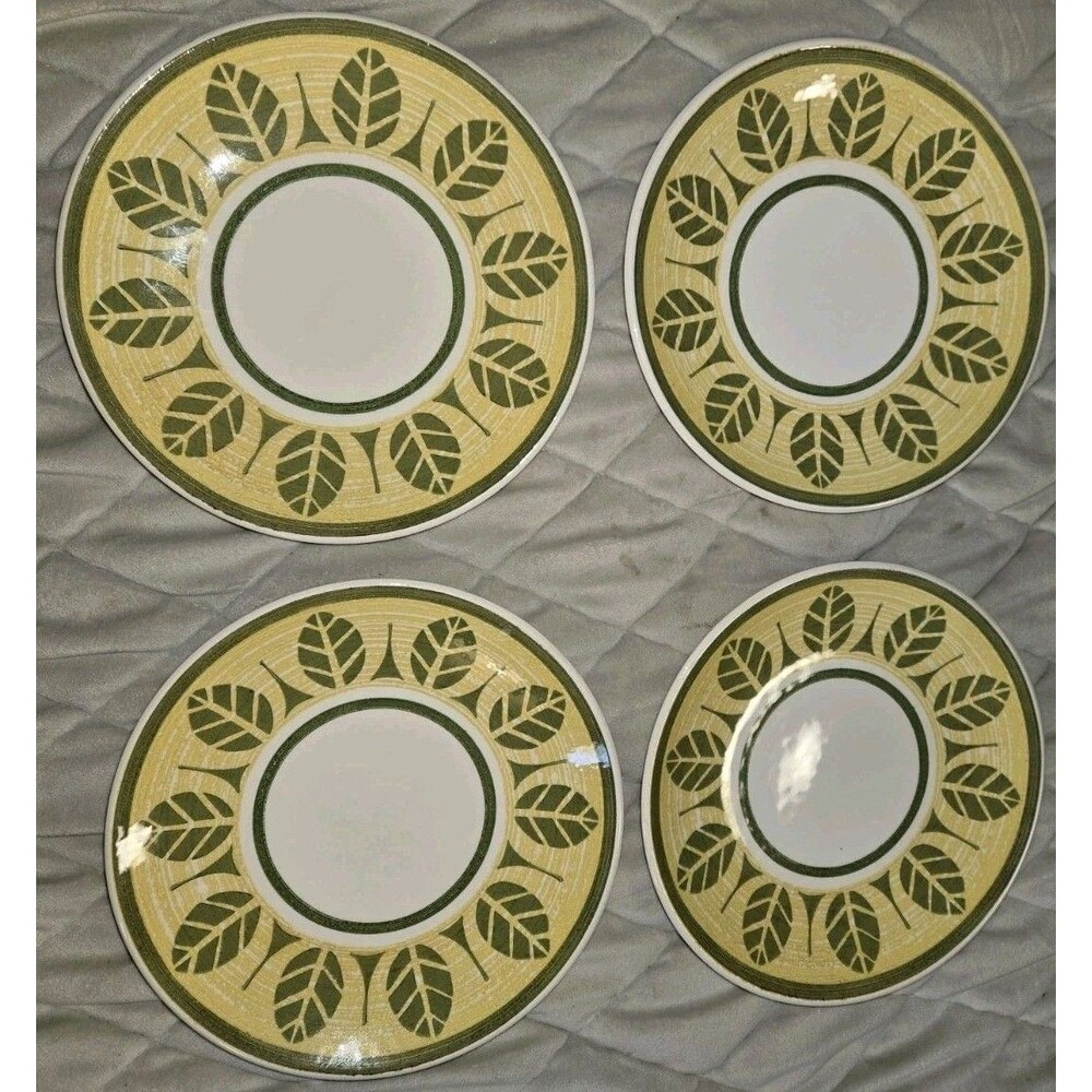 4 VTG 7 Inch Plate MCM 60s Palm Leaf Royal Ironstone Royal China Yellow Green